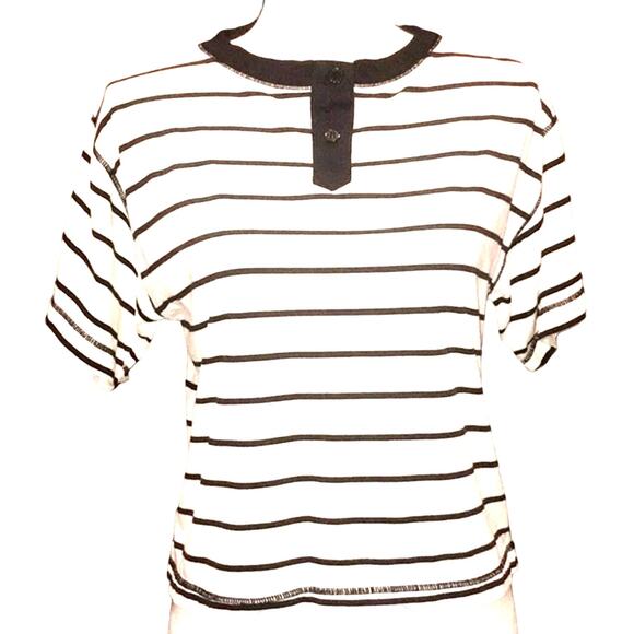 DIANE VON FUSTENBERG NAVY AND WHITE STRIPED TOP, SHIRT SIZE SMALL - Picture 2 of 6
